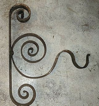 Antique Vtg Wrought Iron Wall Mount Hanging Bracket Small Petite 10 " By 11 3/4 "