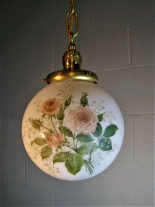 Chandelier Pendant Rose Light Antique Hanging Fixture Globe Restored 1920`s Exc.