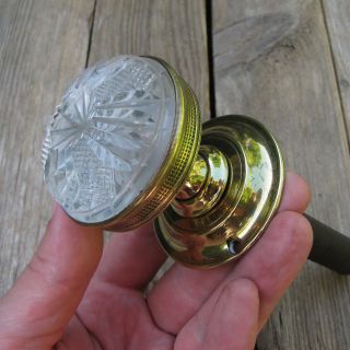 Antique Rare Mechanical Brass And Cut Glass Door Bell Pull