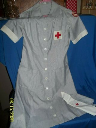 Vintage Red Cross Volunteer Uniform Dress And Cap Size 12 Mercantile Uniforms Ny