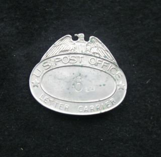 Estate,  1940s U.  S.  Post Office Badge 6,  Letter Carrier - Brass Badge/copper Pin