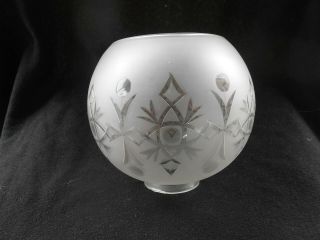 Antique 1876 Wheel Cut And Etched Glass Ball Shade For Gas Chandelier,  Sconce