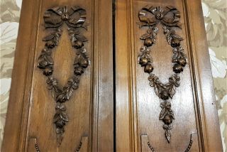 High Pair Bow Ribbon Flower Carving Panel Antique French Architectural Salvage
