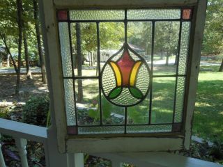 H - 231 Lovely Old Multi - Color English Leaded Stained Glass Window 23 3/4 X 25 3/8