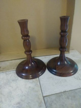 Pair Vintage Hard Wood Candle Stick Holders