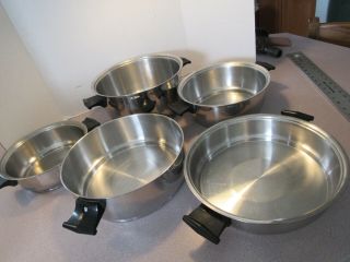 Vtg 5 Piece Rena - Ware 3 Ply 18 - 8 Stainless Steel Cookware Pans Pots/no Lids