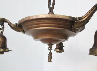 Antique 20s 30s Art Nouveau 3 - Arm Ornate Pan Light Chandelier & Ceiling Plate 3