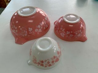 Set Of 3 Vintage Pyrex Pink Gooseberry Mixing Nesting Bowls Euc