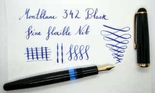 Vintage Montblanc 342 Black Fountain Pen Second Generation; 14 K Flexible.