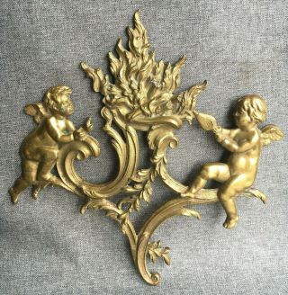 Big Heavy Antique French Furniture Ornament 19th Century Made Of Bronze Angels