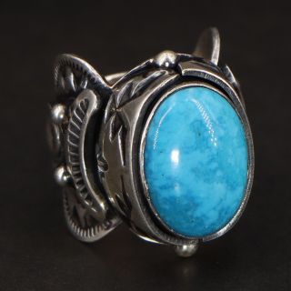 Vtg Sterling Silver - Navajo Paul Livingston Turquoise Stamped Ring Size 7 - 21g