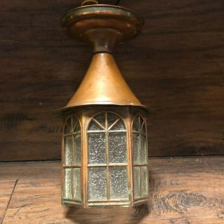 Antique 1900s Copper Porch Ceiling Light Arts & Crafts Mission Wall Fixture Lamp
