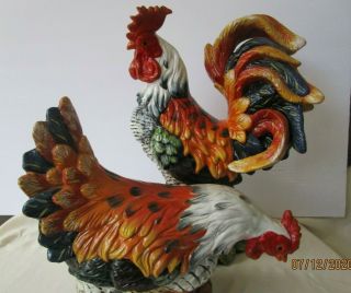 Vintage Large 15 In Tall Hand Painted Ceramic Rooster And 11in Hen Figurine