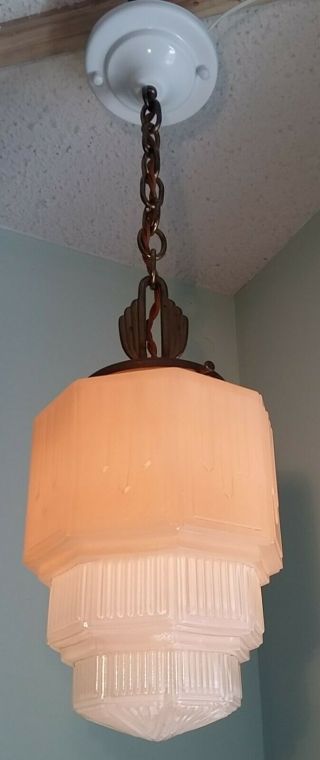 Antique /Vintage Art Deco Skyscraper 2 Color 3 Tier Pendant Hanging Ceiling Lamp 2