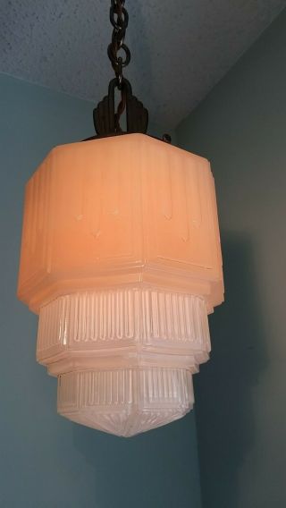 Antique /Vintage Art Deco Skyscraper 2 Color 3 Tier Pendant Hanging Ceiling Lamp 3