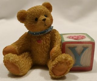 Enesco Vintage Teddy Bear 1995 Priscilla Hillman Bear With Letter Block " Y " - 2”