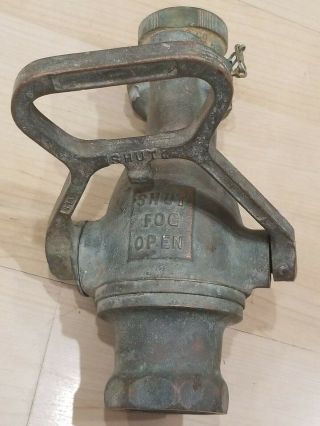 Vintage Fire Hose Nozzle Solid Brass Rockwood Water Fog Ny Akron 1 1/2