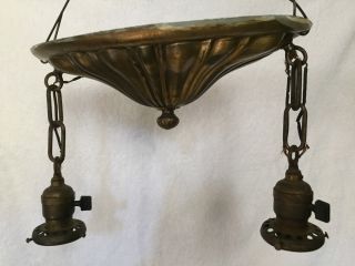Antique Victorian Ceiling Light Brass 1899 Bryant Switches With Glass Shades