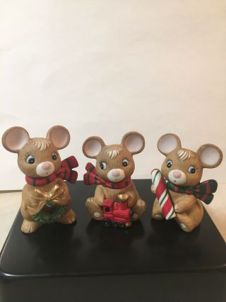 Vintage Set Of 3 Homco Christmas Mice Mouse Figurines - 5120