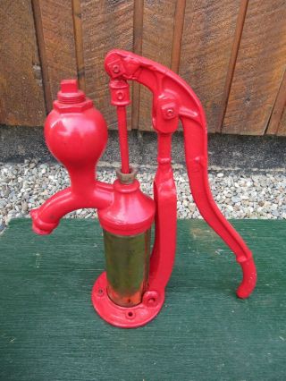Antique Old Cast Iron Hand Brass Cylinder Water Pump Great Color 18 " High