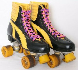 Marco Polo Warrior Black Vtg Leather Lace - Up Wheels Roller Skates Women 