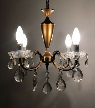 Vintage French Chandelier 4 Arm Petite Crystal Chandelier Ceiling Light