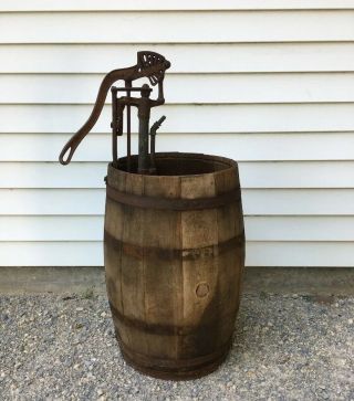 Antique F.  E.  Myers Hand Water Pump Pat’d 1912 With Wood Barrel Rustic Primitive