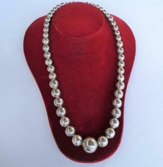 Vintage Taxco Mexico Sterling Silver " Pearls " Necklace Graduated Beads 125 Gr