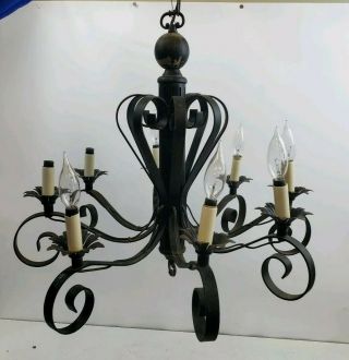 Gothic Antique Wrought Iron Black 8 Arm Chandelier Hanging Light French Country