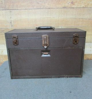 Vintage Early Kennedy 7 - Drawer Machinist Tool Box W/front Panel & Leather Handle