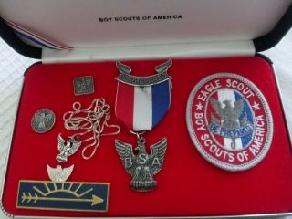 Boy Scout Eagle Scouts Medal Patch Pins Necklace In Presentation Box