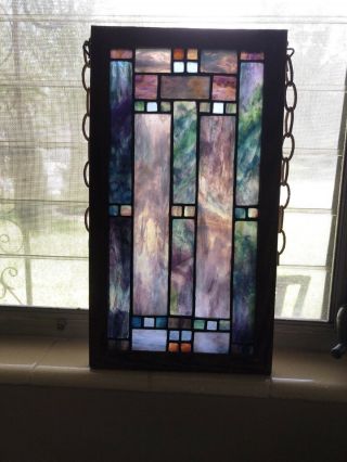 Antique Bungalow Stained Leaded Slag Glass Window Craftsman Arts & Crafts Panel