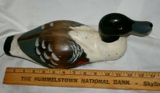 VINTAGE CARVED WOOD HAND PAINTED DUCK DECOY - GLASS EYES 2