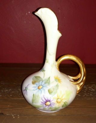 Vintage Hek Porcelain Ewer Pitcher,  Floral Design