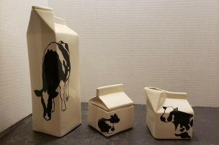 Wisconsin Holsteins By Margo 1984 Cow Milk 3 Vintage Ceramic Cartons