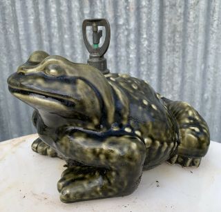 Vintage Large Green Ceramic Frog Garden Water Sprinkler