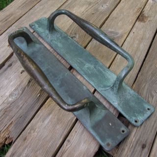 Antique Large Solid Bronze / Brass Door Pull Handles 15 "