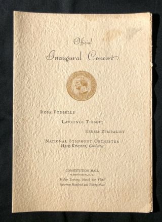Rare 1933 Fdr Official Presidential Inaugural Concert Program: Ponselle Tibbett