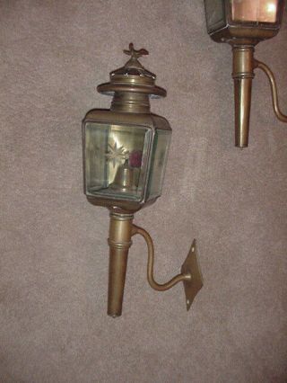 Antique Brass Coach/Carriage Lantern with Oil Light Etched Glass 2