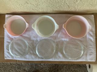 Set Of 3 Vintage Pyrex Casserole Dishes Pink Gooseberry 471 472 473 W/LIDS 2