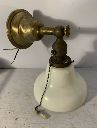 Antique Vtg Brass Sconce Light Fixture Opal Bell 2 1/4 " Fitter Shade Rewired