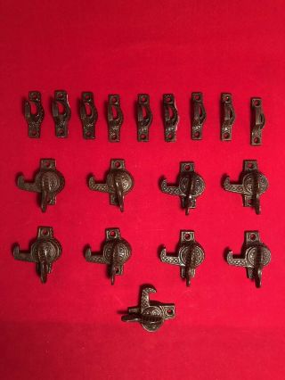 9 Antique 1884 Ives Patent Eastlake Victorian Iron Window Hardware Sash Locks