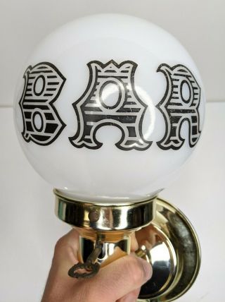 Vintage White Milk Glass BAR Globe Wall Lamp Sconce Man Cave Beer Decor Light 2