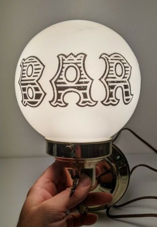 Vintage White Milk Glass BAR Globe Wall Lamp Sconce Man Cave Beer Decor Light 3