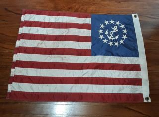 VINTAGE NYLON 13 STAR AMERICAN FLAG WITH ANCHOR BOAT SHIP YACHT FLAG 2