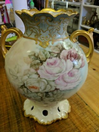 Vintage Antique J.  P.  L France Hand Painted Vase Roses Cherub Angel 3