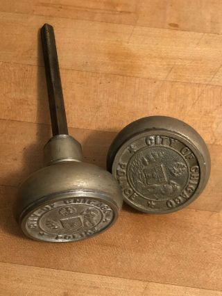 City Of Chicago Police Department (cps) Antique Door Knob Pair W/ Connecting Rod