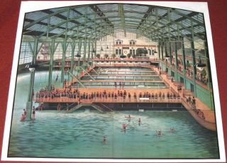 C.  1900 San Francisco Sutro Baths Bathhouse Large 35x40 Lithograph Art Poster