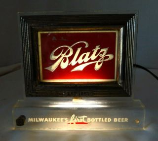 Vtg.  50s Blatz Beer Back Bar Light Up Cash Register Reverse Painted Glass Sign