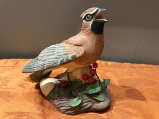 Vintage Boehm Bisque Porcelain Cedar Waxwing Bird With Red Berries Figurine 402